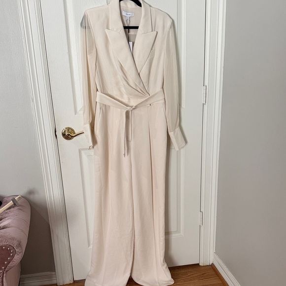 NWT Reiss Cream Sheer-Sleeve Wide-Leg Tuxedo Jumpsuit size 6